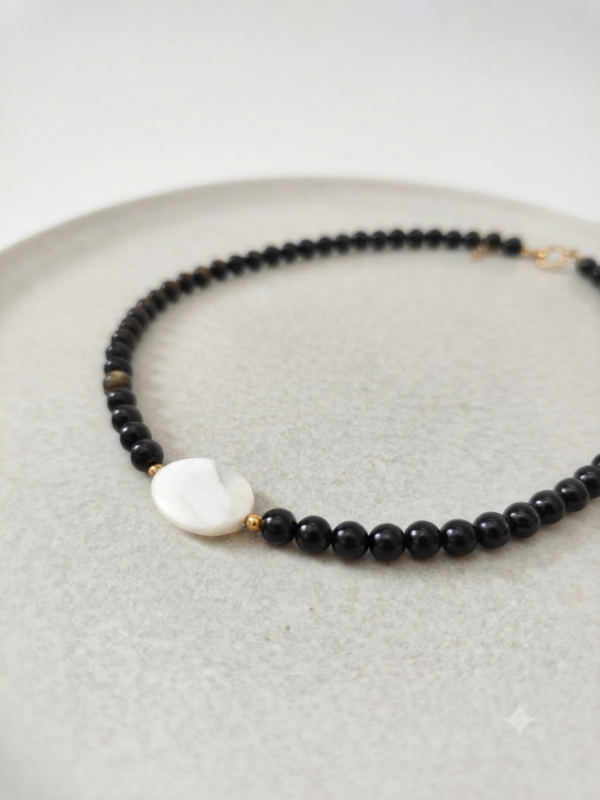 Collier Obsidienne doré