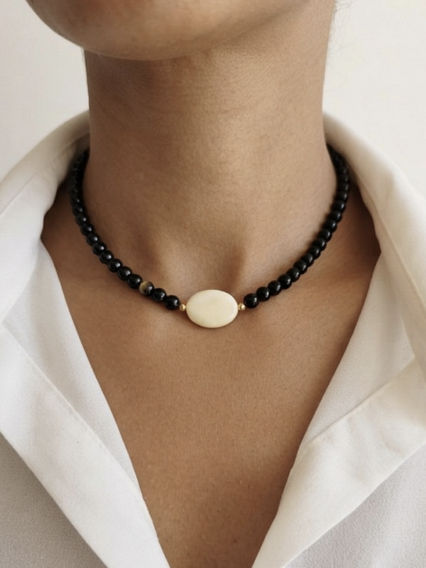Collier Obsidienne doré